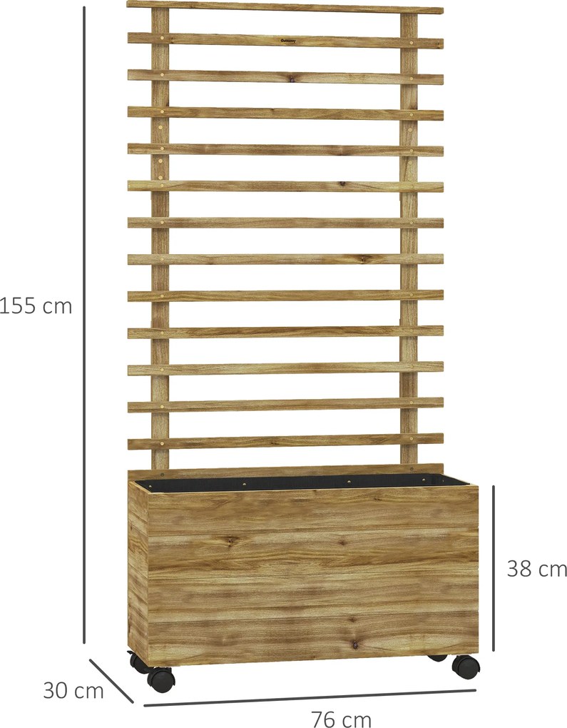 Outsunny Jardiniera inaltata verticala cu 4 roti si suport pentru plantele cataratoare, din  lemn de brad, 76x30x155cm, alb | Aosom Romania