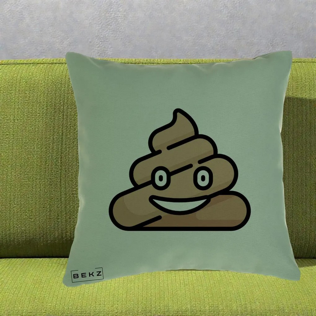 Perna Decorativa Emoji Poop Funny, 40x40 cm, Verde, Husa Detasabila, Perna Inclusa, BEKZ®