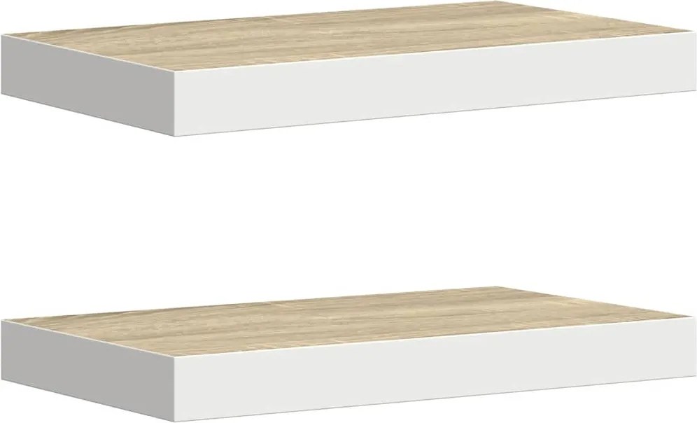 vidaXL Rafturi perete suspendate 2 buc. alb/stejar 40x23x3,8 cm MDF