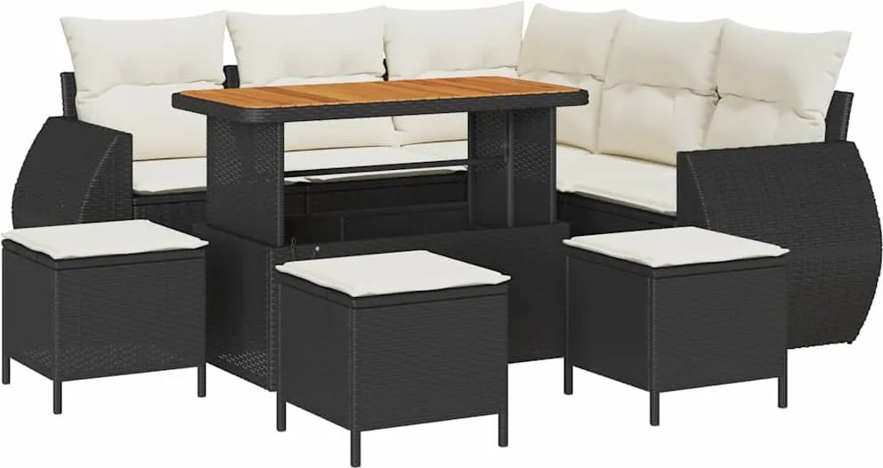 vidaXL Set de canapele pentru grădină 9 pcs Negru și Crem poliratan