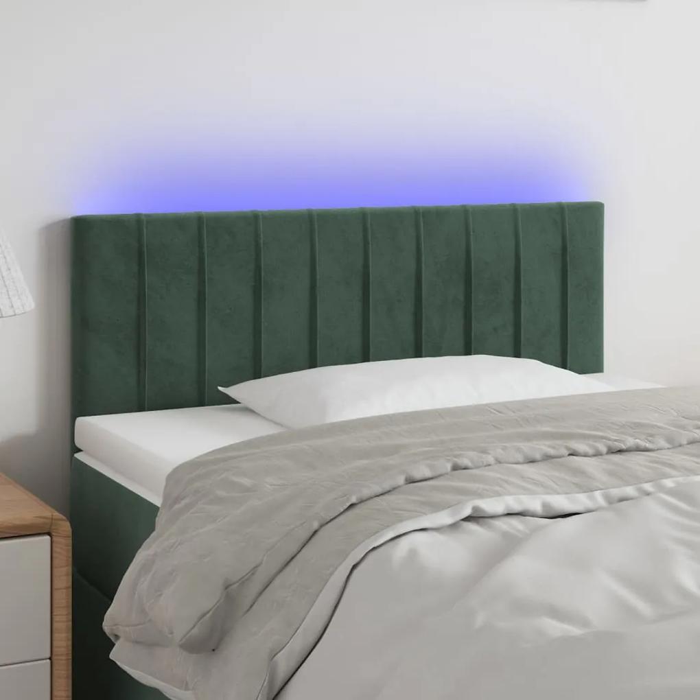 3121883 vidaXL Tăblie de pat cu LED, verde închis, 80x5x78/88 cm, catifea