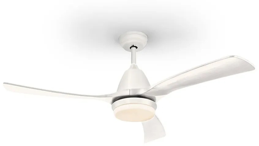 Lustra LED cu Ventilator si telecomanda, lame din lemn, Aspas alb