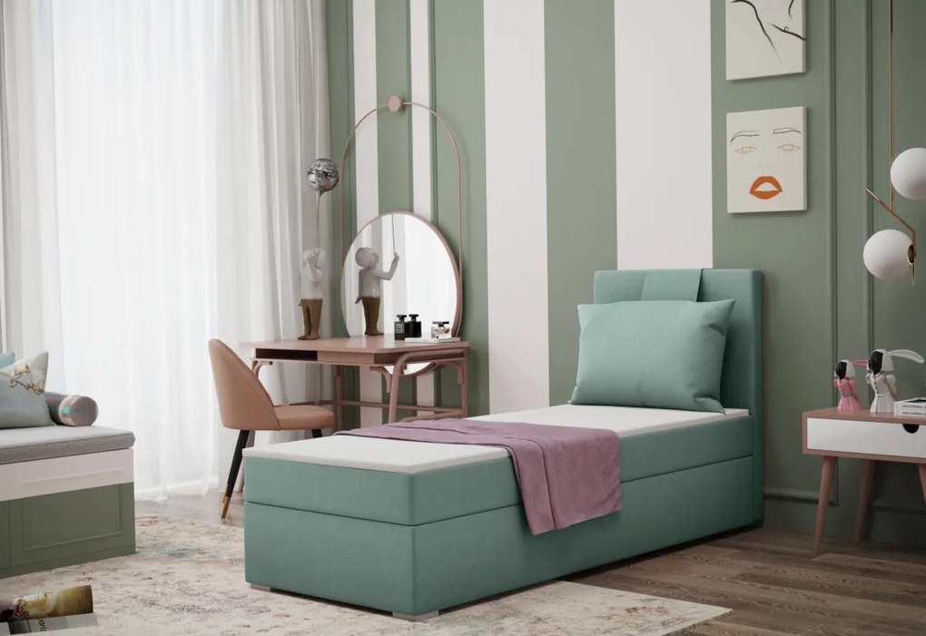 Supermobel Pat tapitat boxspring AMANDA + topper, 90x200, soro 34, stanga