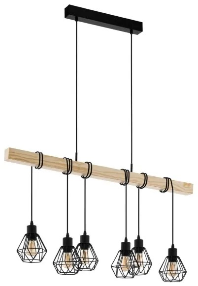Eglo 44076 - TOWNSHEND, lustră suspendată pe cablu, 6 x E27, 60 W, 230 V
