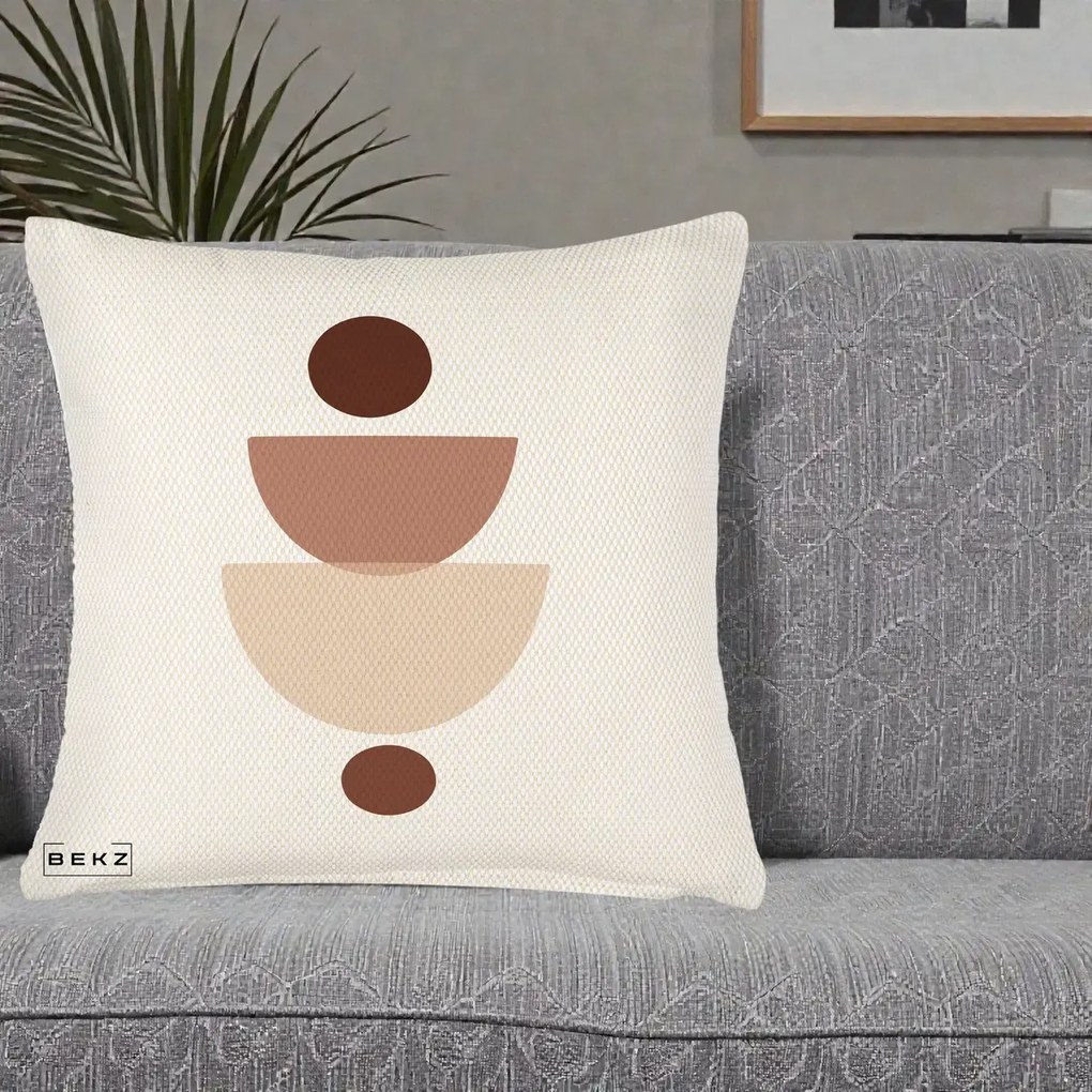 Perna Decorativa Geometric Boho Balance, 40x40 cm, Crem Reliefat, Husa Detasabila, Perna Inclusa, BEKZ®
