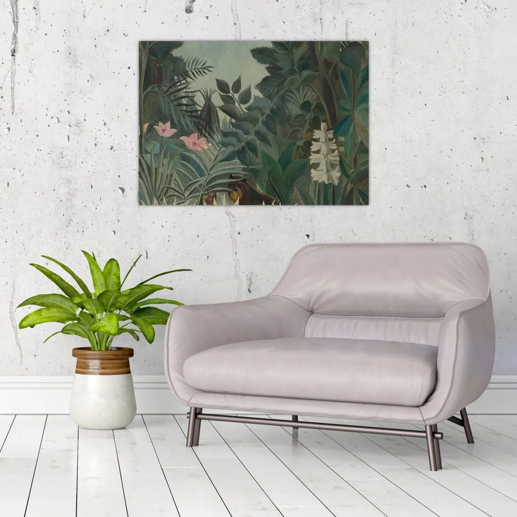 Tablou pe sticlă - Henri Rousseau, The Equatorial Jungle, reproducere (70x50 cm)