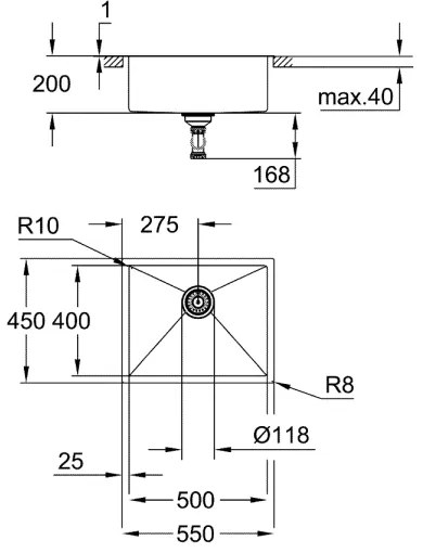GROHE Chiuvetă de bucătărie K700 550 × 450 mm, inox - 31726SD0