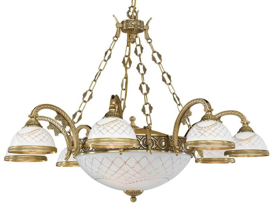 Candelabru cu 8 brate clasic design italian din alama, sticla 7002 RA-L. 7002/8+3