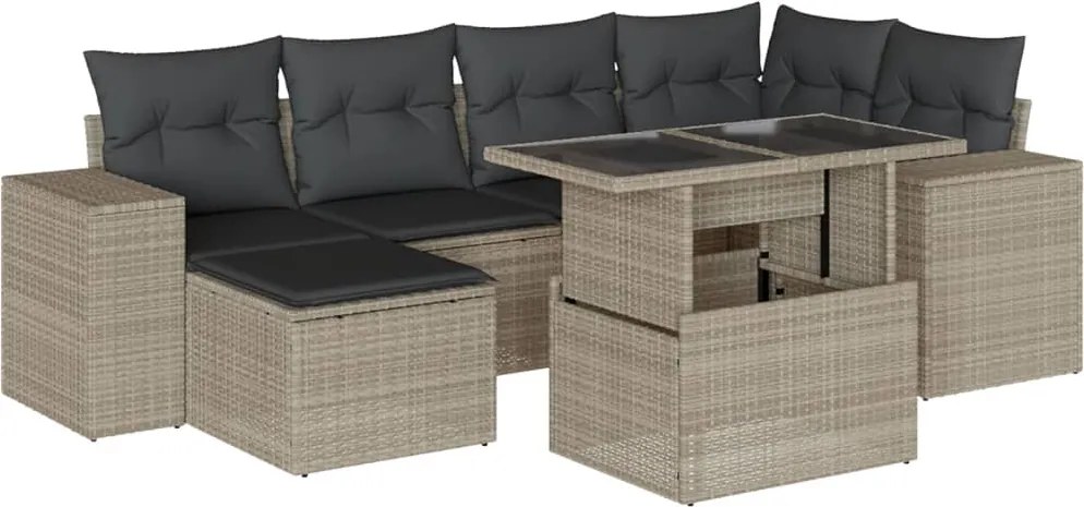 vidaXL Set canapele de grădină cu perne, 7piese gri deschis poliratan