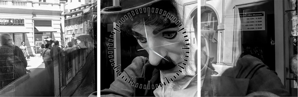 Tablou - Charles Chaplin la Praga (cu ceas) (90x30 cm)