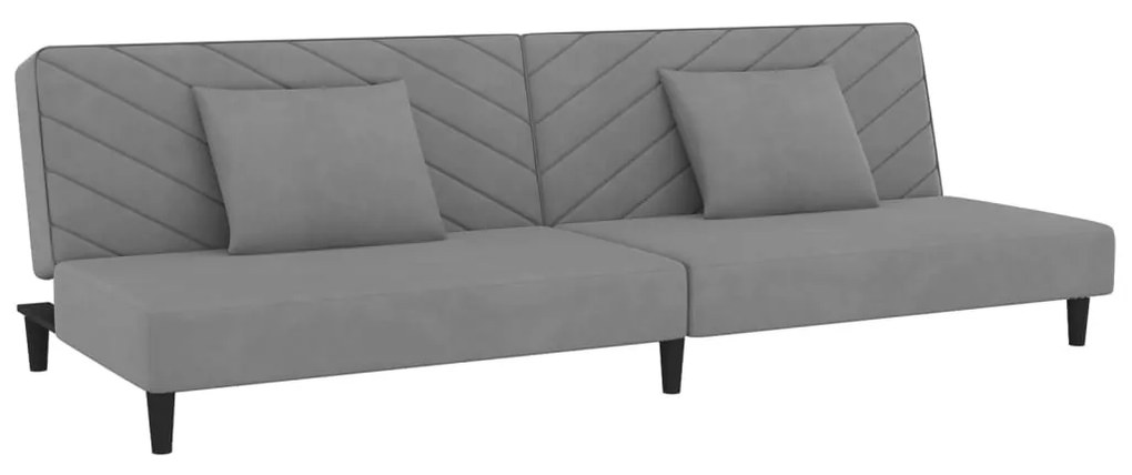 337617 vidaXL Canapea extensibilă cu 2 locuri, 2 perne, gri deschis, catifea
