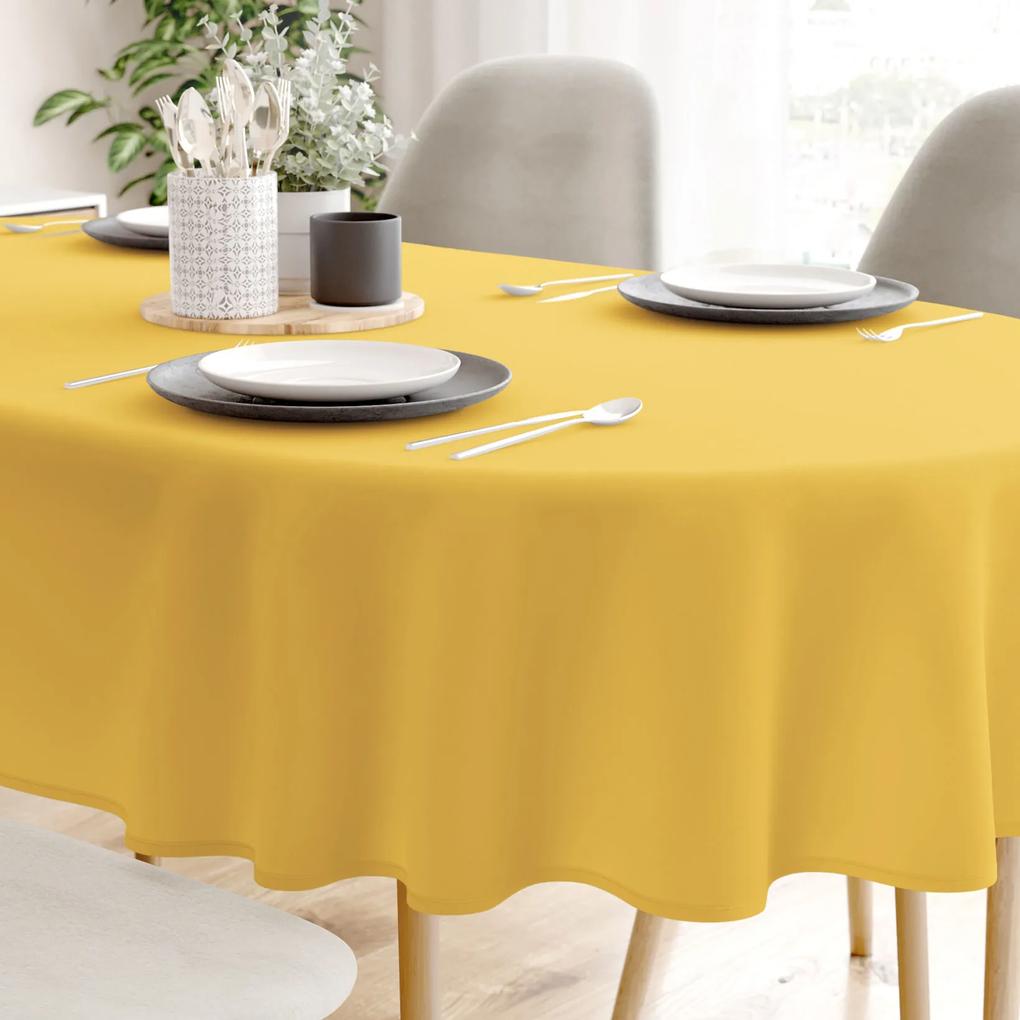 Goldea față de masă 100% bumbac galben-miere - ovală 140 x 200 cm