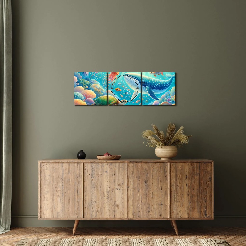 Tablou - Lumea sub apă (cu ceas) (90x30 cm)