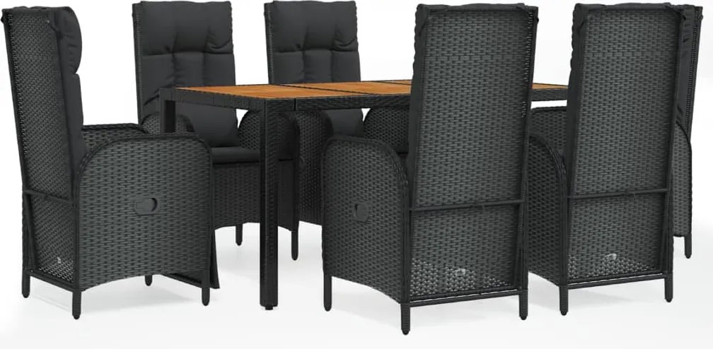 vidaXL Set mobilier de grădină cu perne, 7 piese, negru, poliratan