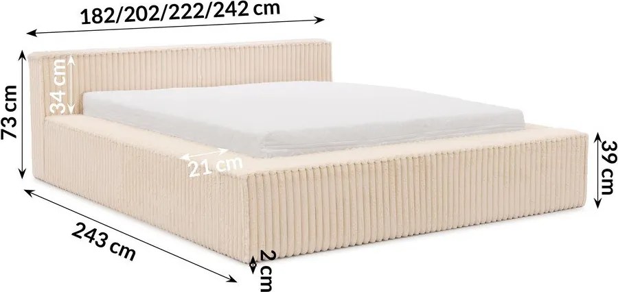 Pat matrimonial bej tapițat cu spațiu de depozitare cu somieră 180x200 cm Cloe – Ropez
