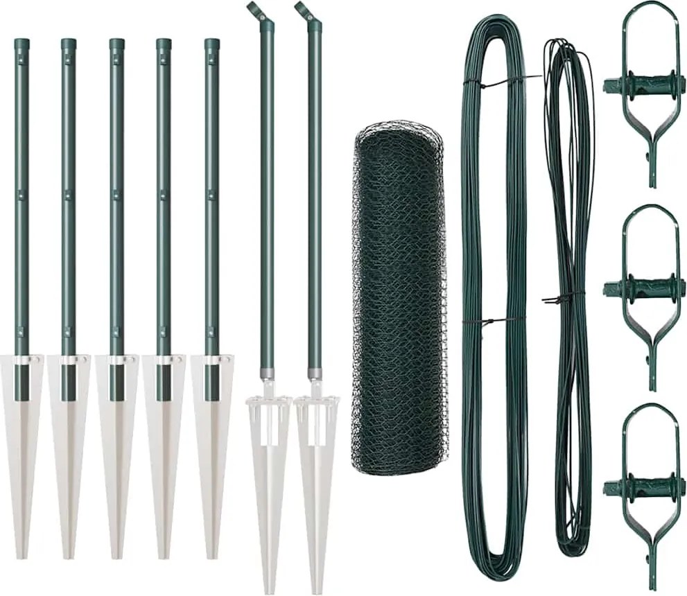 vidaXL Stâlp de gard. Verde 10 x 0,5 m (plasă de 13 mm) Oțel și PVC