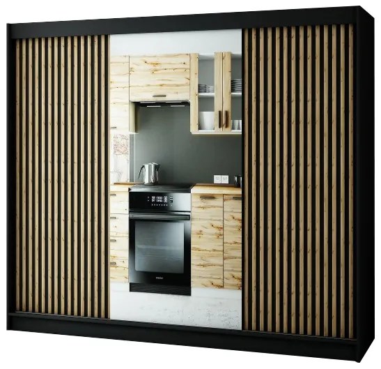 Dulap de haine 250 cm Ladonna 2 (negru mat) (cu oglindă). 1045691
