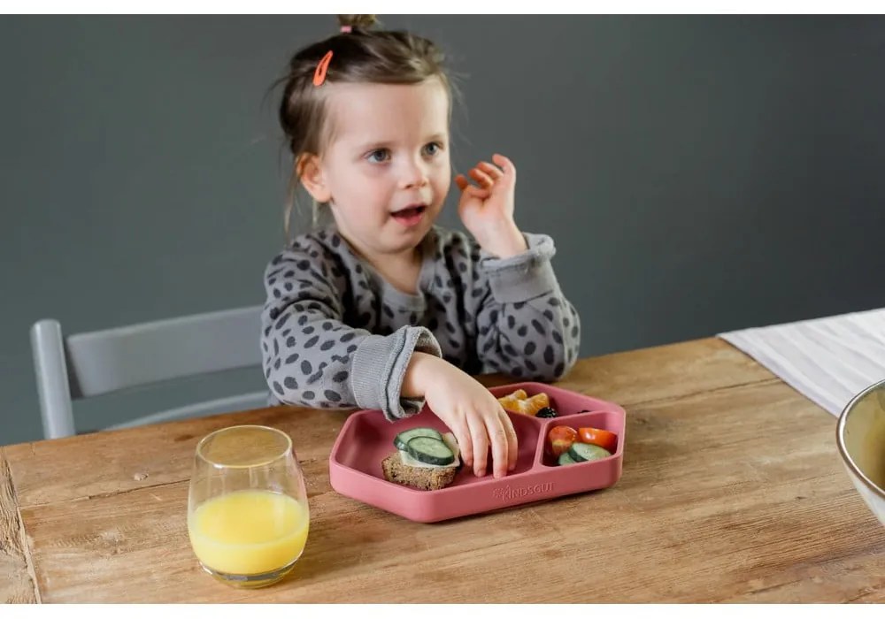 Farfurie pentru copii roșie din silicon 16x25 cm – Kindsgut