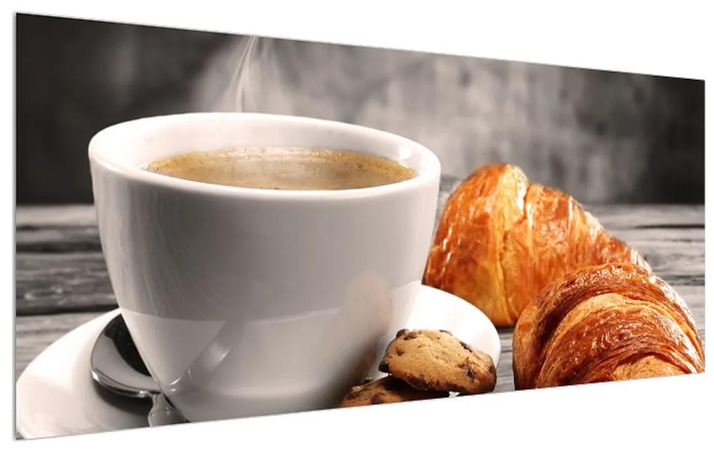 Tablou cu ceașca de cafea și croissant (120x50 cm), în 40 de alte dimensiuni noi