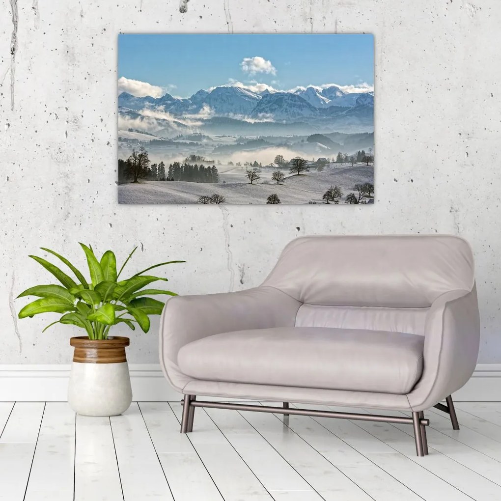 Tablou cu munții înzăpeziți (90x60 cm)