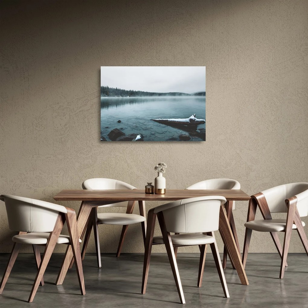 Tablou pe sticlă - lacul nordic înghețat (70x50 cm)