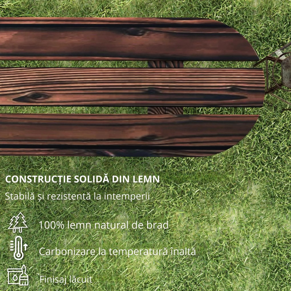 Outsunny Bancă de Grădină cu Picioare în Formă de Roată de Car cu 2 Locuri și Șezut din Șipci, 120x29x39 cm, Maro | Aosom Romania