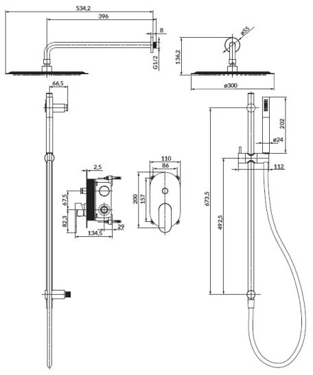 Set de duș cu baterie ascunsă Cersanit S952-008 CREA crom lucios