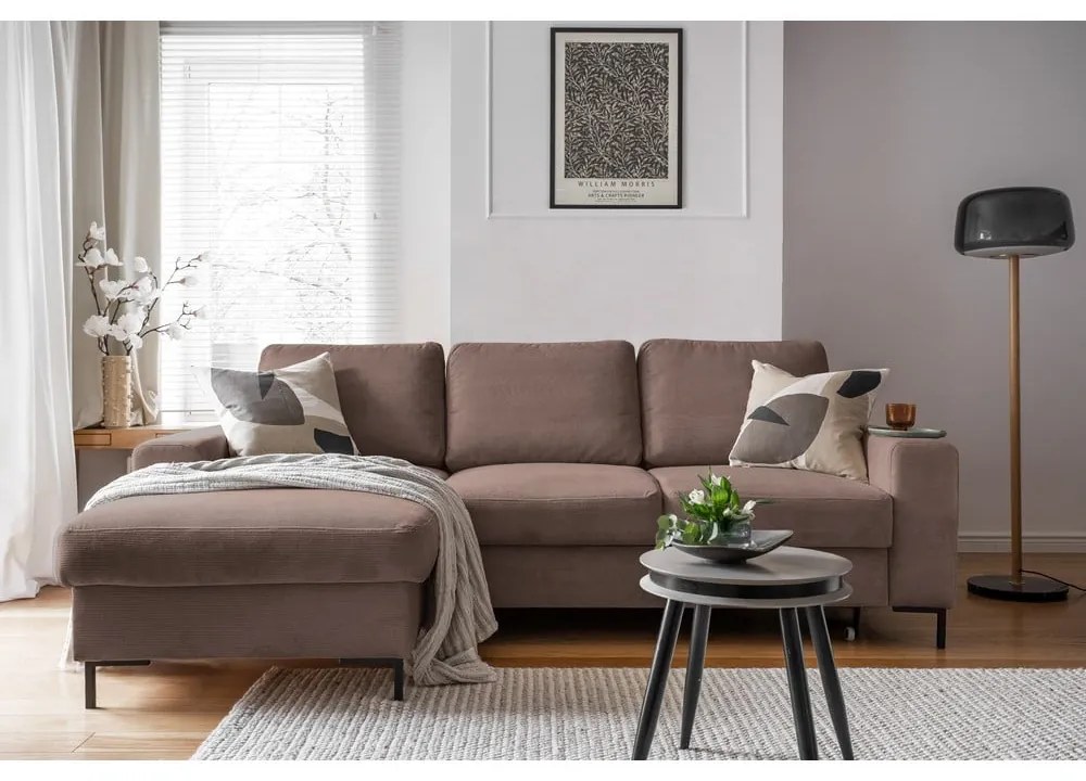 Colțar maro extensibil cu tapițerie din catifea reiată (cu colț pe partea stângă ) Lofty Lilly – Miuform