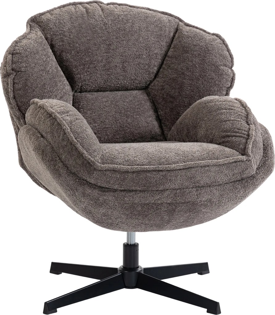 HOMCOM Fotoliu wingback modern, fotoliu cu braţe din catifea cu bază în patru braţe, arcuri în S, funcţie de rotaţie 360°, gri | Aosom Romania