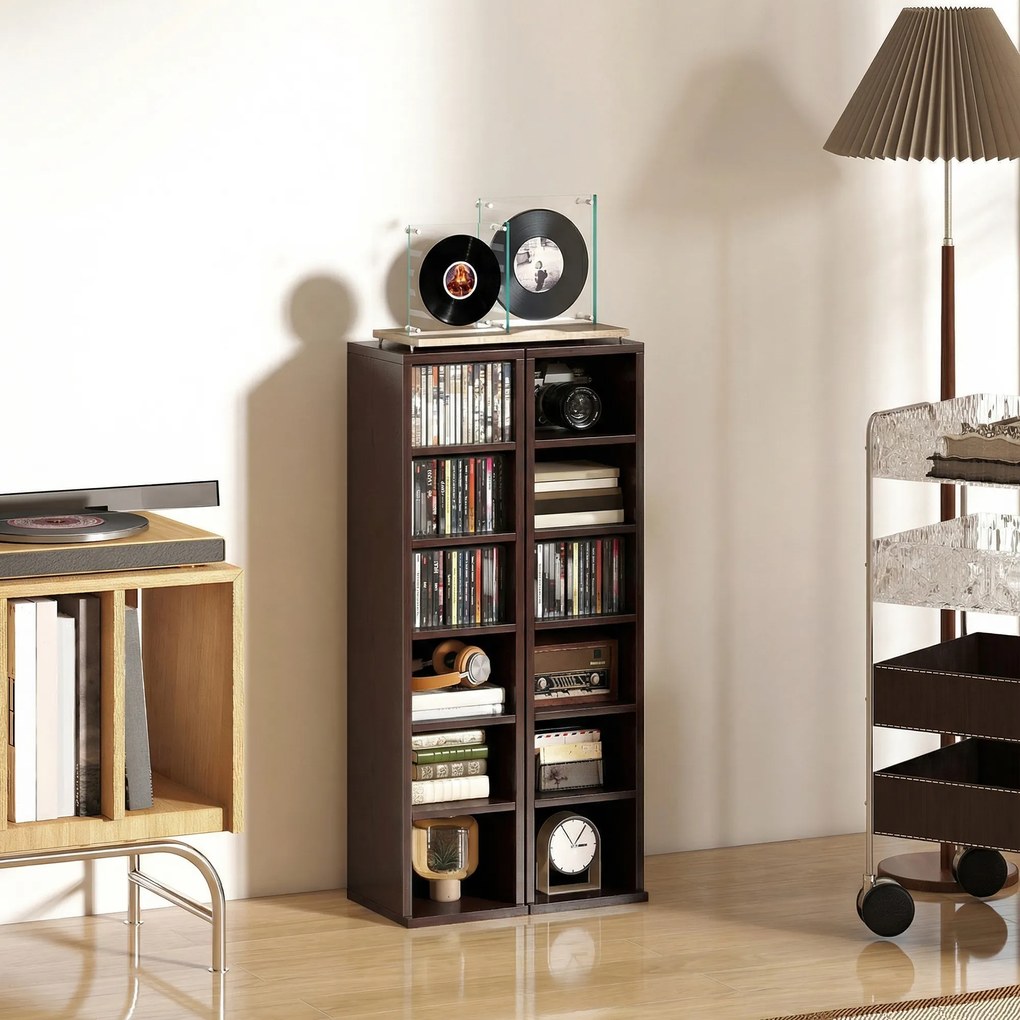 HOMCOM Set de 2 etajere coloane dulap de depozitare CD-DVD 12 compartimente 21 x 22,5 x 88,5 cm capacitate 204 CD-uri maro | Aosom Romania