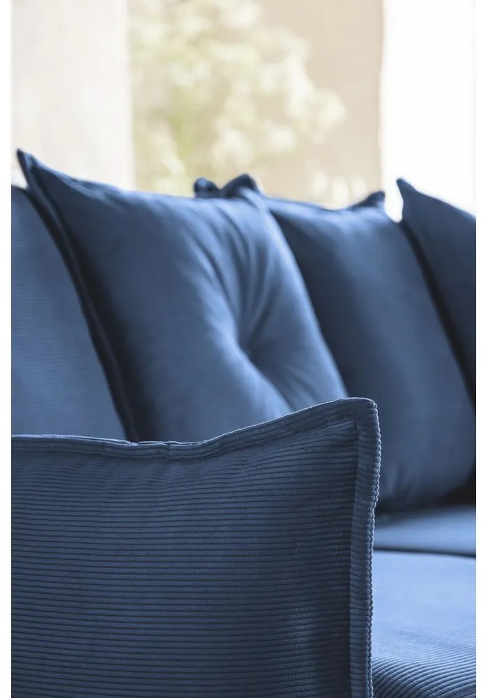 Colțar albastru închis extensibil cu tapițerie din catifea reiată (colț dreapta/în formă de "U") Lazy Lukka – Miuform