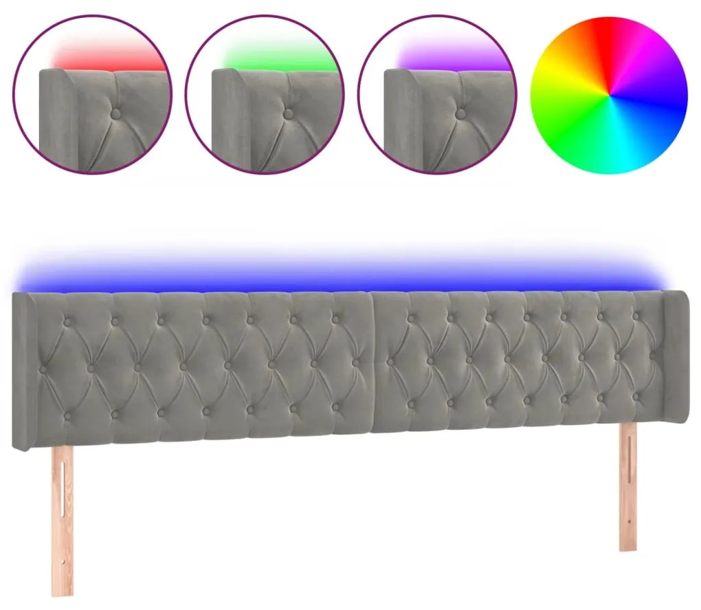 vidaXL Tăblie de pat cu LED, gri deschis, 203x16x78/88 cm, catifea