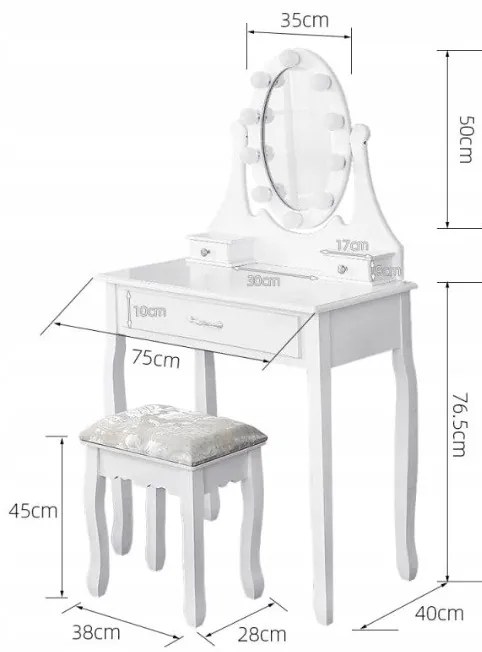 Masă de toaleta cu oglindă cu LED-uri și sertar