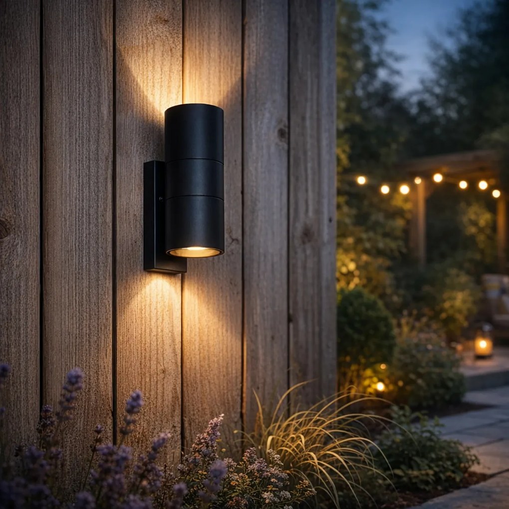 Aplică de exterior neagră cu 2 lumini AR70 cu senzor lumină-întuneric - Duo