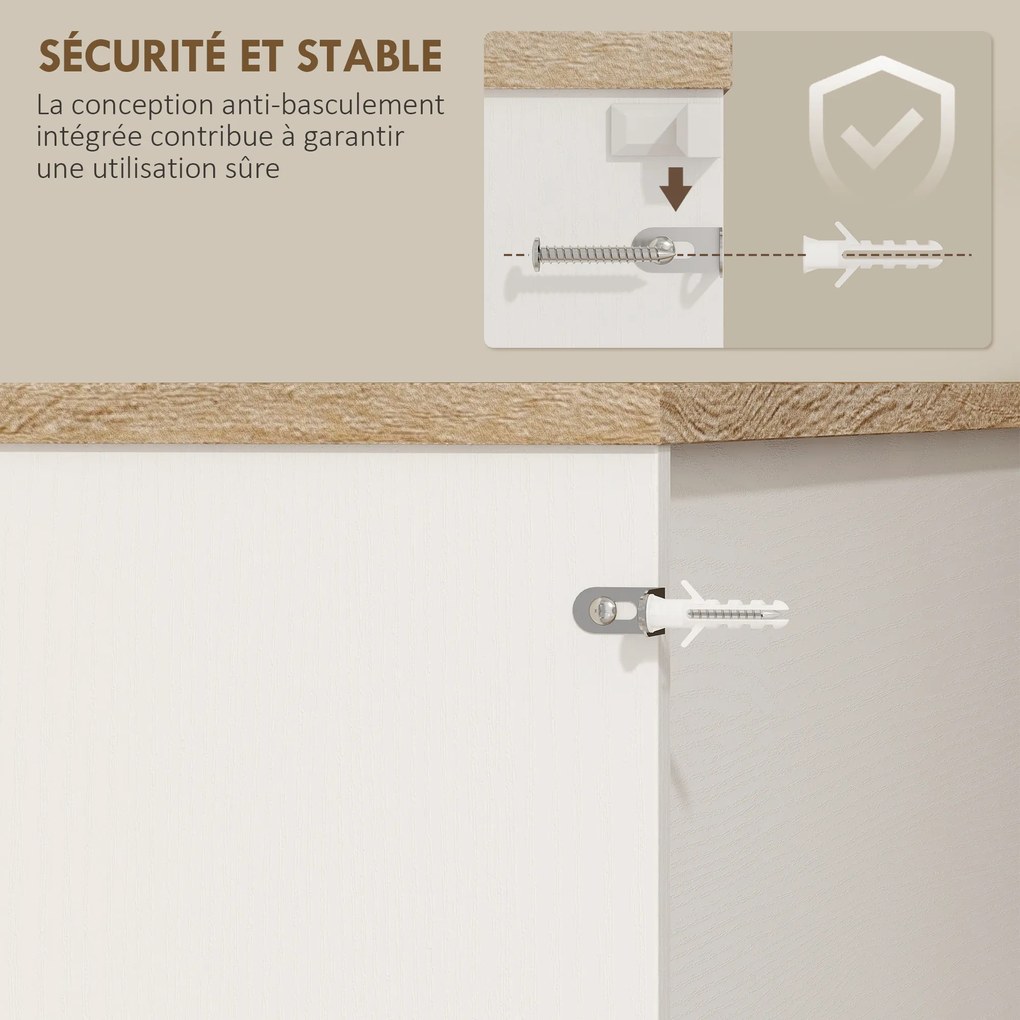 HOMCOM Bufet bucătărie mobilier de bucătărie de depozitare înalt cu lumină LED RGB, blat de lucru, 6 uși, 2 sertare, alb | Aosom Romania