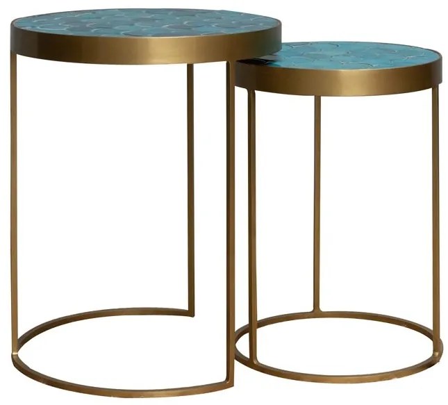 Set 2 masute laterale din metal si ceramica, Praia