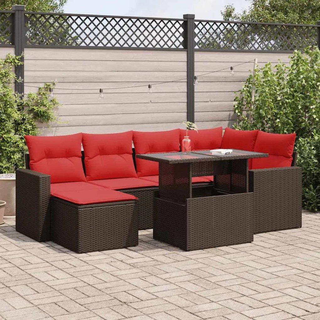 vidaXL Set canapele de grădină cu perne, 7 piese, maro, poliratan