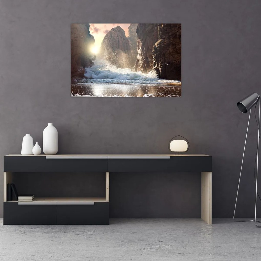 Tablou - Stânci și valuri ale oceanului (90x60 cm)
