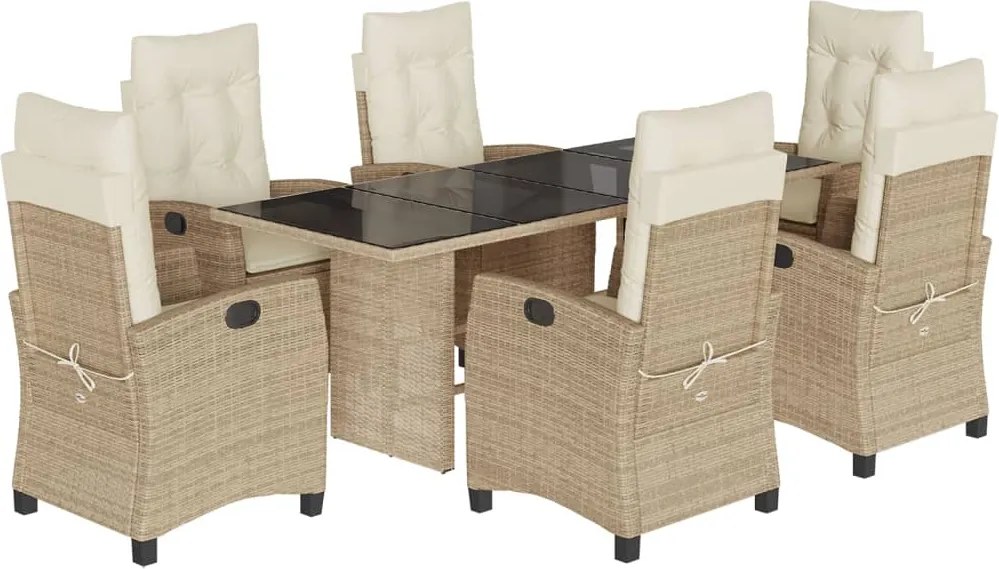 vidaXL Set de masă pentru grădină, 7 piese, cu perne, bej, poliratan