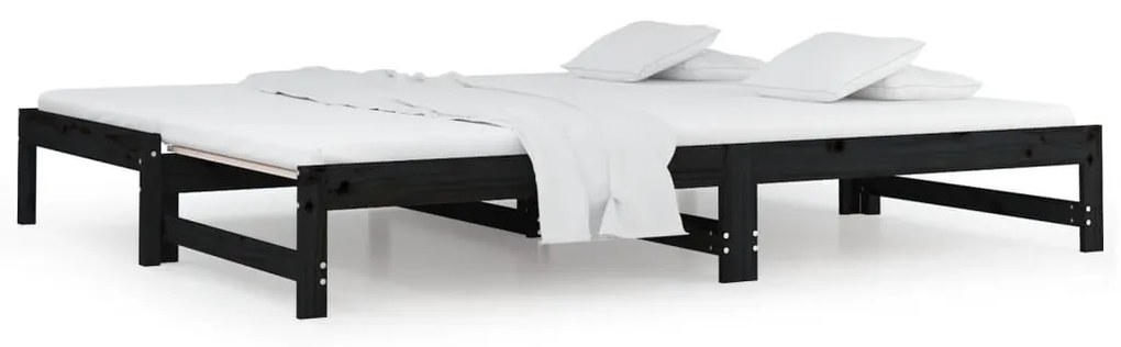 820431 vidaXL Pat de zi extensibil, negru, 2x(90x200) cm, lemn masiv de pin