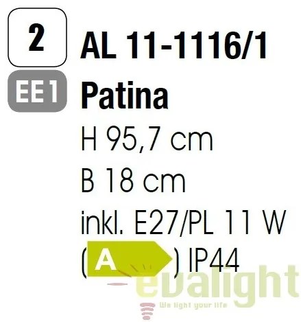 Pendul exterior stil clasic IP44 Kiko AL 11-1116/1 Patina OR