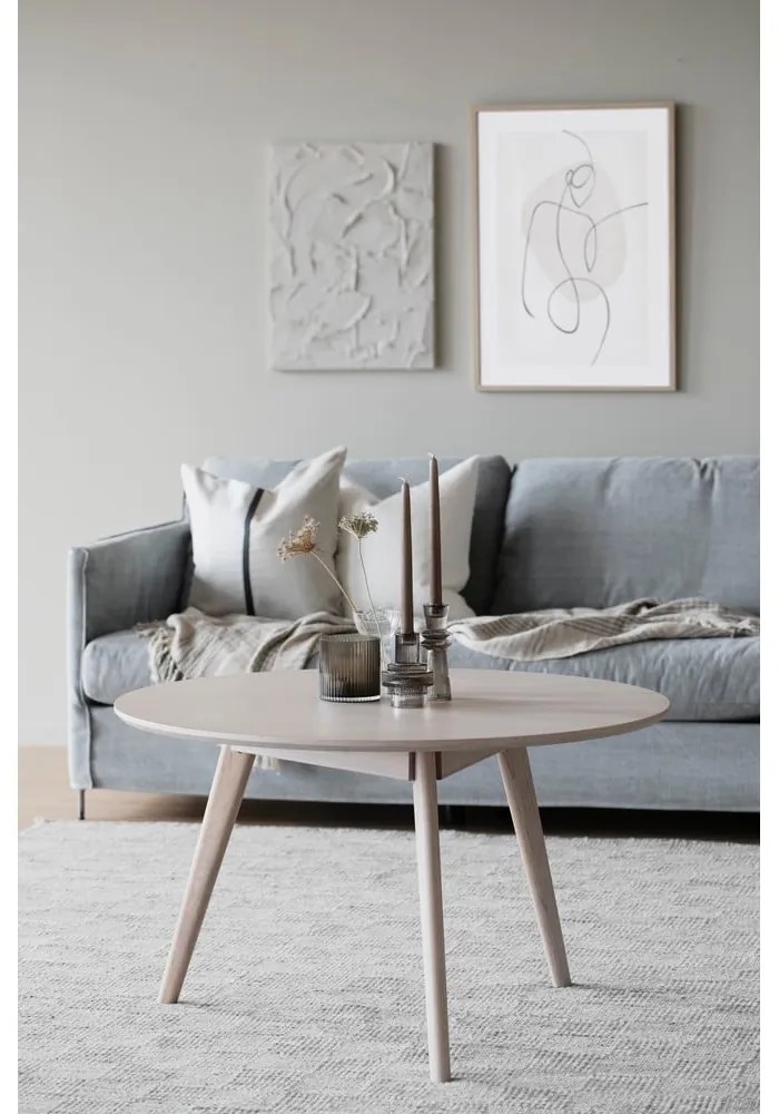 Măsuță de cafea în culoare naturală rotundă cu aspect de lemn de stejar 90x90 cm Yumi - Rowico