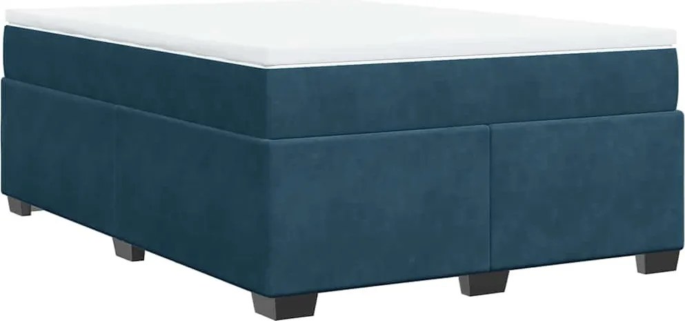 vidaXL Pat box spring cu saltea, albastru închis, 140x190 cm, catifea