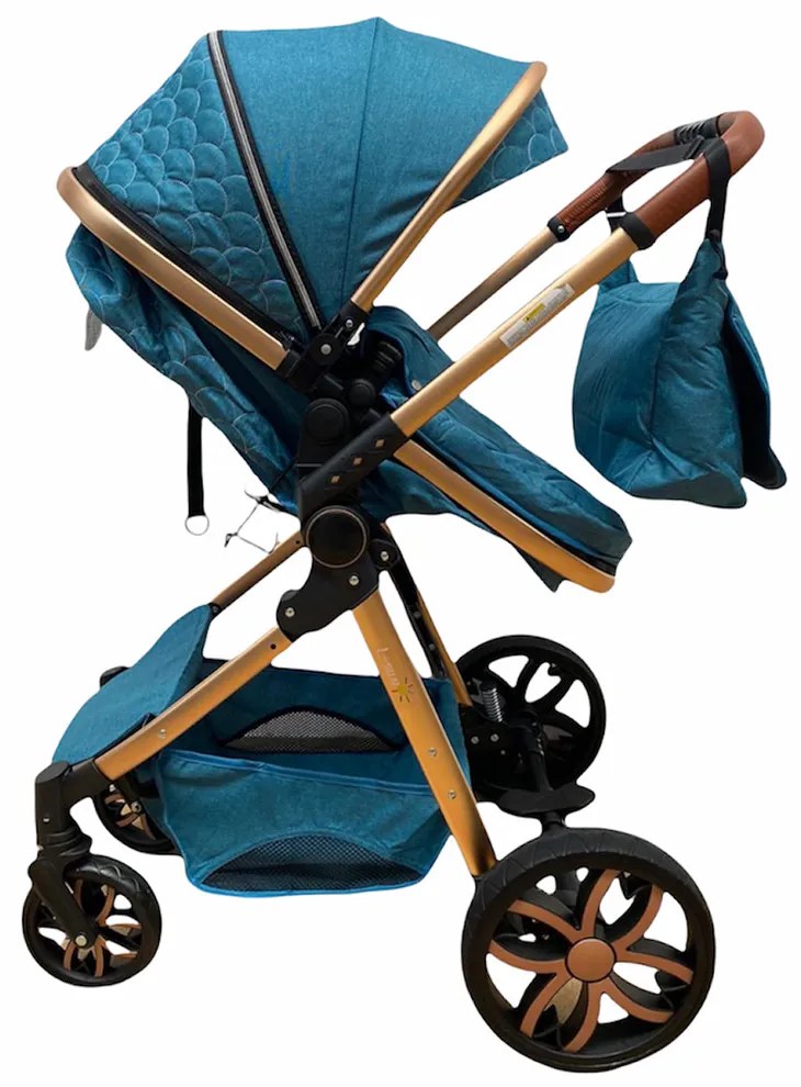 Carucior 3 in 1 transformabil in mod sport cu landou si geanta, 0-36 luni, Turcoaz - CPC-12-turcoaz