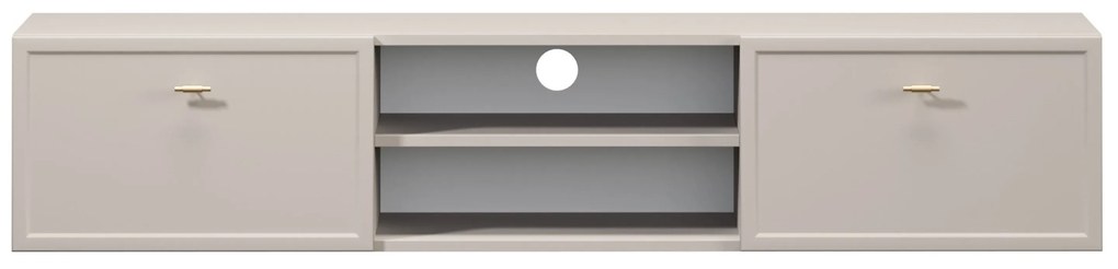 Comodă TV suspendată cu sertare Lorini 150 cm - cașmir / mânere aurii T-bar