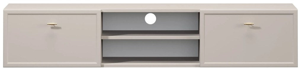 Comodă TV suspendată Lorini 150 cm cu sertare - culoare cașmir / mânere aurii tip T-bar