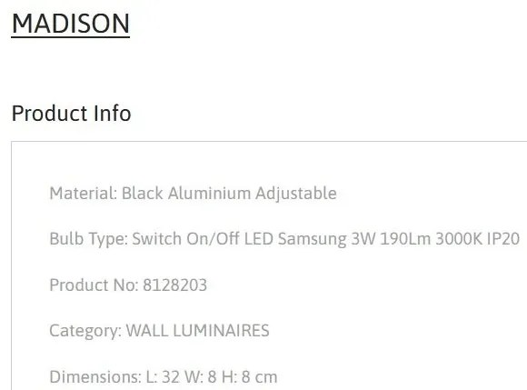 Aplica de perete cu Spot LED orientabil MADISON negru