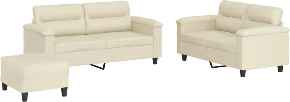 vidaXL Set de canapele cu perne, 3 piese, crem, piele ecologică