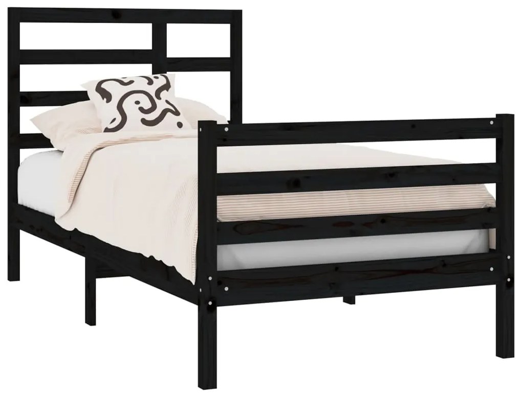 Cadru de pat Single 3FT, negru, 90x190 cm, lemn masiv Negru, 90 x 190 cm