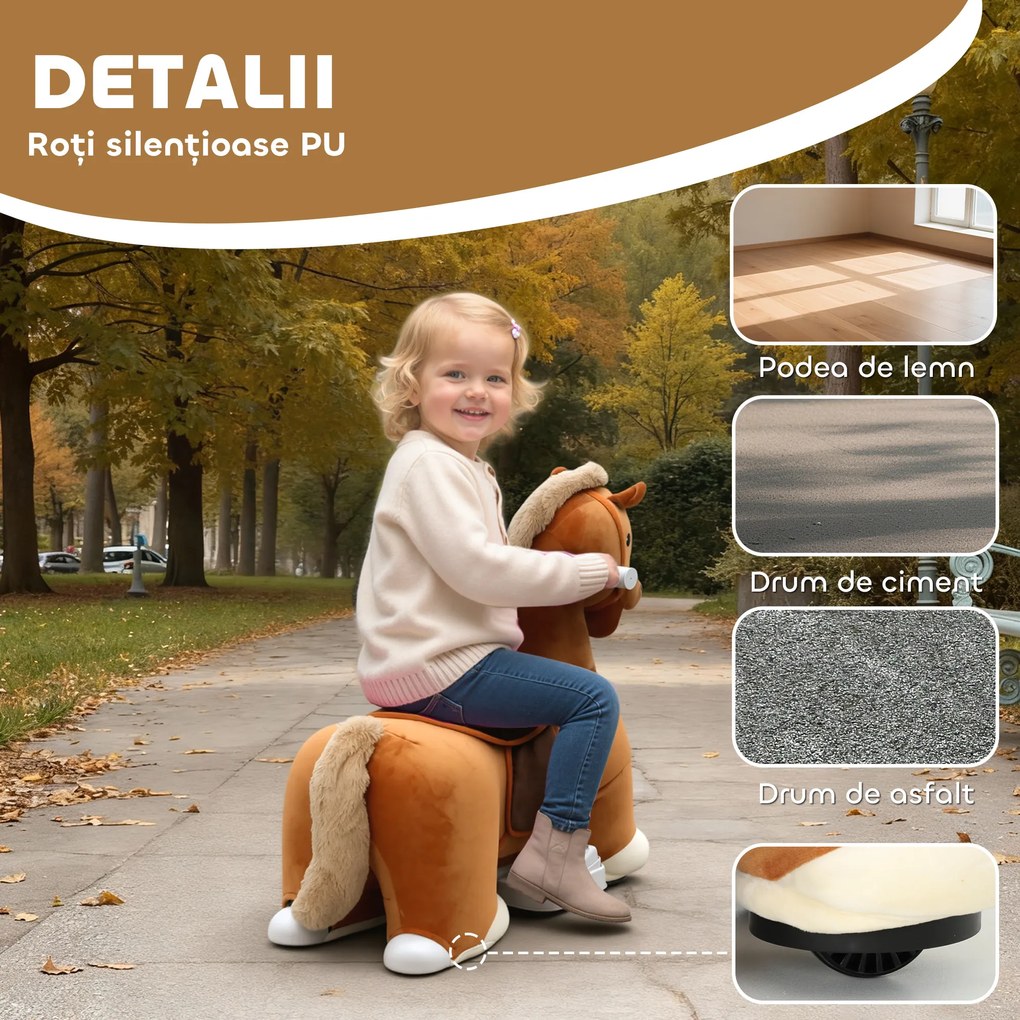 AIYAPLAY Cal Electric de Călărit, Jucărie pe Baterii cu Acoperire Lavabilă și Roți Silențioase, Maro | Aosom Romania